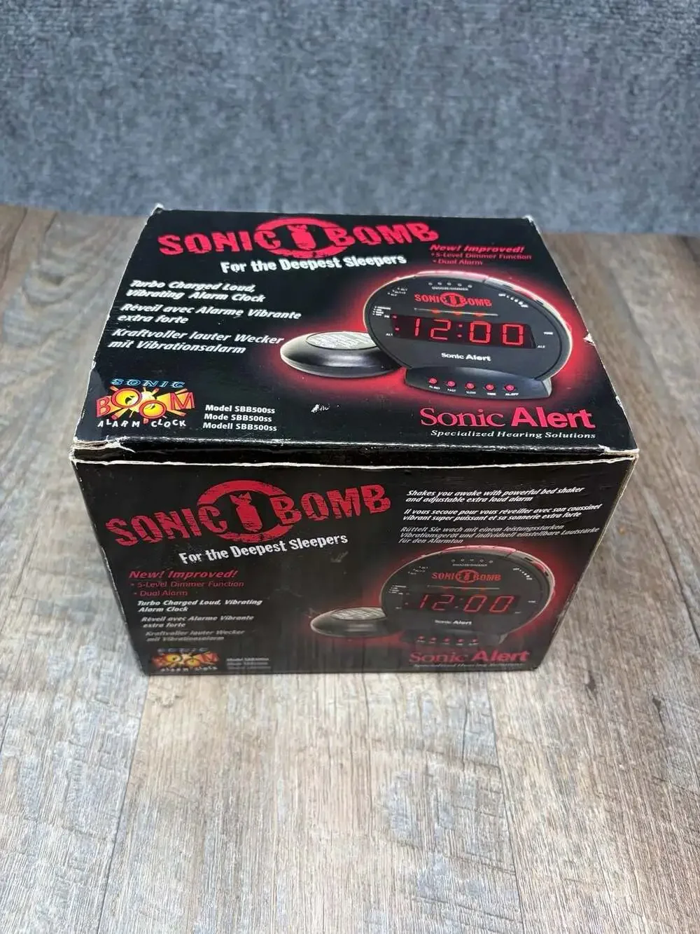 Sonic Bomb Dual Extra Loud Alarm Clock with Bed Shaker, Black |  Vibrating Alarm